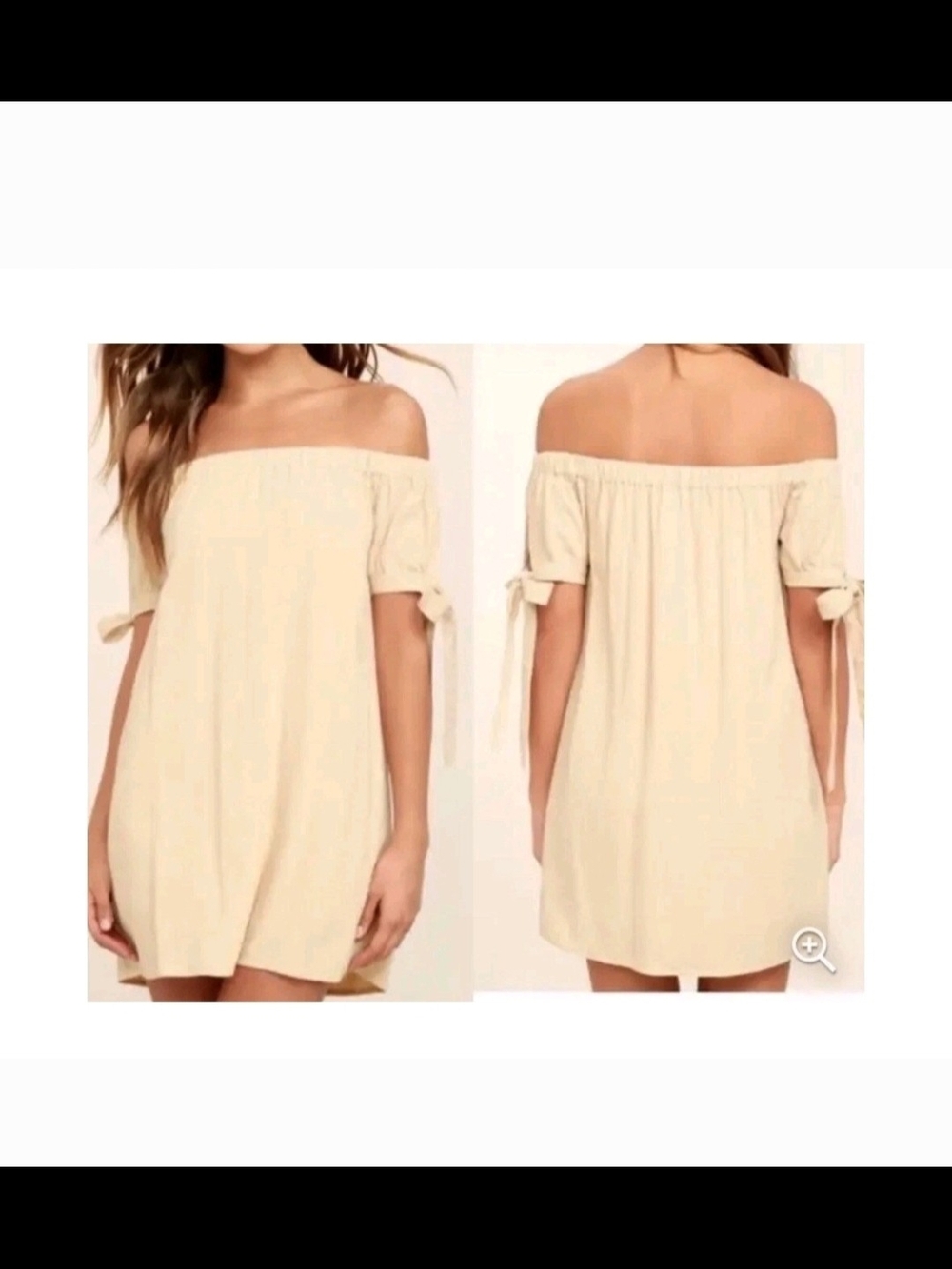 Lulu's Al-Fresco-Evenings Beige Linen Like Off-the-shoulder Mini Dress Small